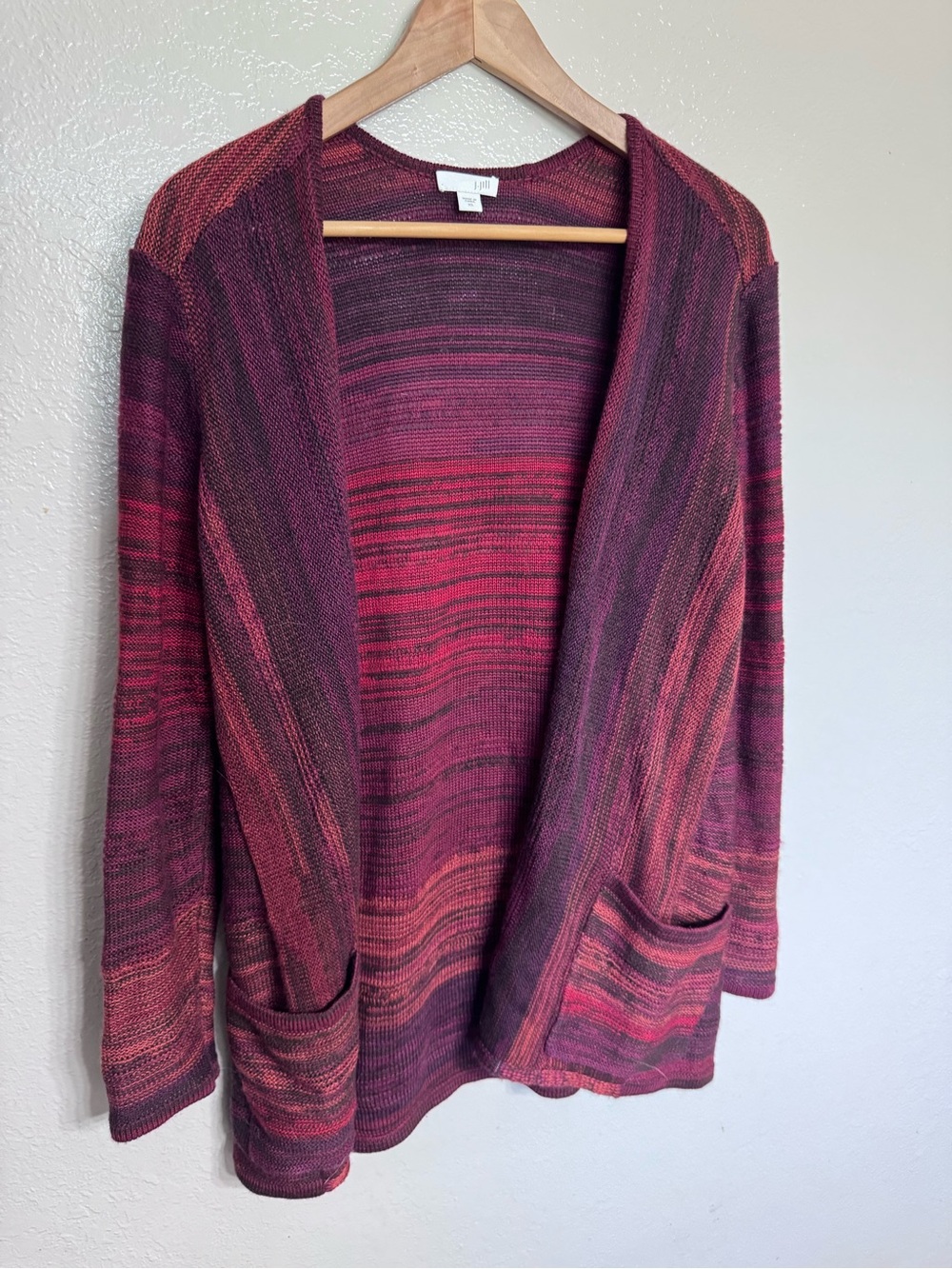 J. Jill Marled Open-Front Cardigan Sweater in Wine and Pink